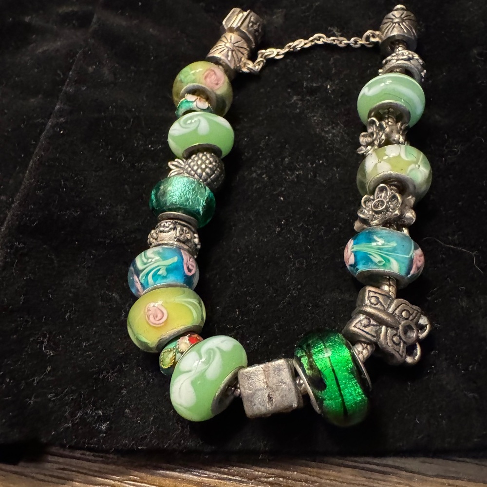 Green Summer Colored Pandora Style Glass Bead Bracelet/Bag Charm
